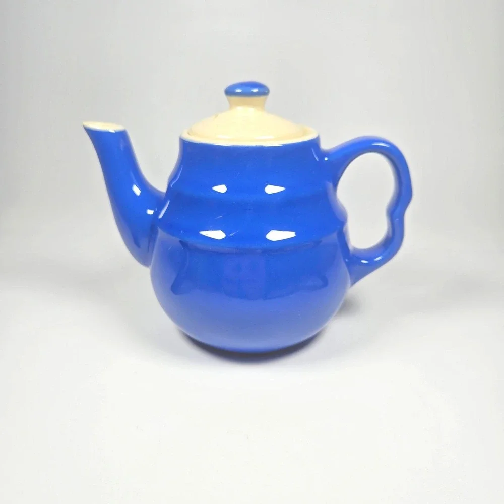 Vintage Oxford Stoneware USA Teapot with Lid Mid-Century MCM Vibrant Blue  USA‎